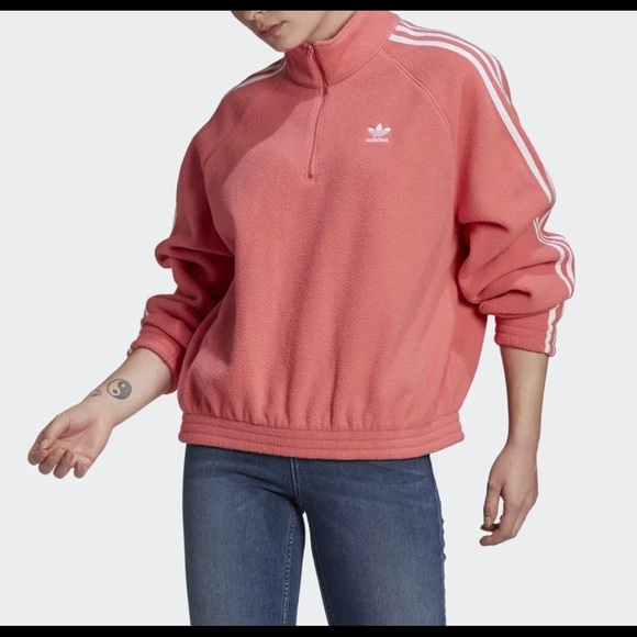 adidas Originals  quarter zip fleece sweatshirt in hazy rose - Picture 6 of 6